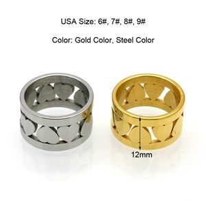 Bague cœur ajourée en acier inoxydable 12mm de large en finition or et argent