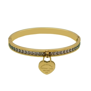 Stainless Steel Heart Lock Pendant Bangle Pavé Zirconia Forever Love Engraved Hinged Bracelet Elegant Jewelry Gift For Women