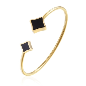 Women Fashion Open Cuff Bangle Bracelet Titanium Steel Geometric Square Inlaid Shell Agate Minimalist Luxury Jewelry Gift