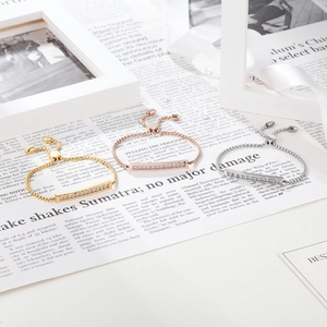 Bracelets réglables en acier titane or, argent et or rose avec cristaux pavés
