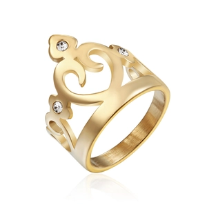 Bague Couronne Coeur Acier Inoxydable Zircon Incrusté Mode Élégance Bijoux Pour Femmes