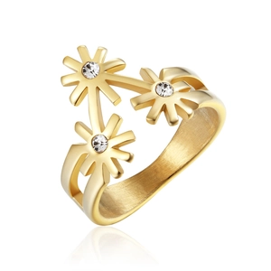 Daisy Flower Ring Stainless Steel Cubic Zirconia Vintage Gold Plated Jewelry For Women Fashion Accessory