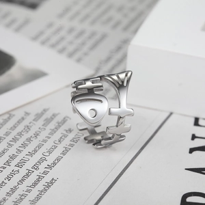Adjustable silver vintage punk fish bone skeleton open ring with polished finish