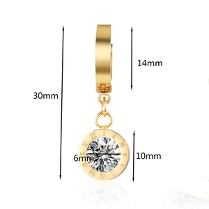 Rose gold stainless steel earrings with Roman numerals and 6mm round cubic zirconia