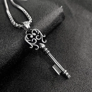 Collier Pendentif Clé Rétro En Acier Inoxydable Bijoux Gothique Filigrane Totem Pour Hommes Femmes Punk Chaîne