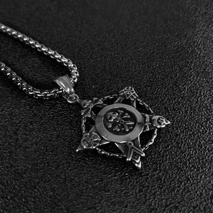 Retro stainless steel necklace with round skull pendant and masonic symbols for men