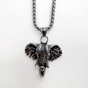 Pendentif tête d'éléphant hip hop en argent vintage avec chaîne à maillons carrés homme