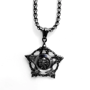 Men's retro hip-hop titanium steel necklace with punk skull star pendant and ball chain