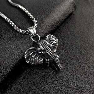 Collier Pendentif Tête d'Éléphant Hip Hop Pour Hommes Vintage Acier Titane Inoxydable Bijoux Punk Rock Cadeau