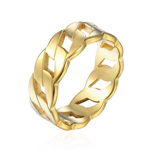 Minimalistischer goldener Ring mit kubanischem Kettendesign aus Edelstahl für Damen