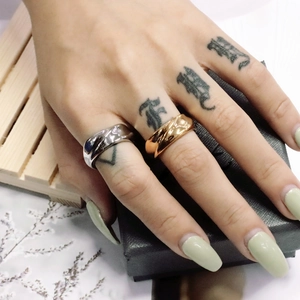 Minimalist 18K gold and silver plated titanium steel rings with irregular lava texture