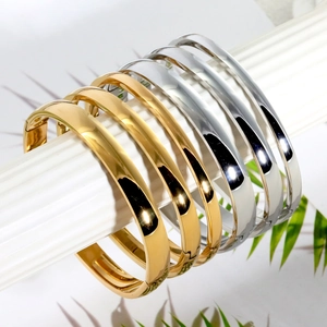 Bracciale Rigido Minimalista in Acciaio Inossidabile Cerniera Oro Argento Lucido Liscio Solido per Donna Gioielli Moda