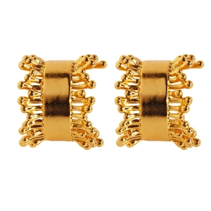 Golden irregular texture C-shape earrings with liquid lava aesthetic and metallic finish