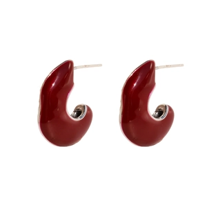 Boucles d'oreilles géométriques en émail bordeaux avec tiges en argent fin S925