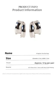 Detailed size chart of silver double-layer C-shaped wide hoop earrings with measurements