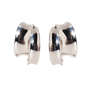 Minimalist silver mirror finish wide C-shaped overlapping hoop earrings for women