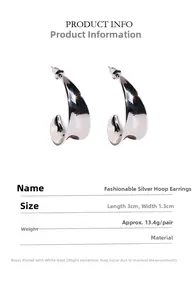 Détail de boucles d'oreilles goutte d'argent avec dimensions 3cm x 1,3cm et poids