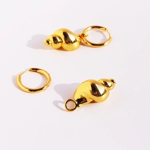 Polished gold conch shell drop earrings with detachable round hoops for ocean style