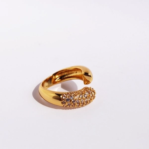 Luxuriöser vergoldeter offener Ring mit funkelndem Zirkonia-Pavé-Besatz für Damen