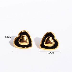 Orecchini a lobo a cuore vintage in oro e smalto nero con design a doppio strato 1,2cm