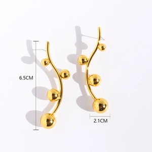 Lange goldene Kugelohrringe mit Wellenlinien und unregelmäßigen Kugeln, 6,5 cm lang