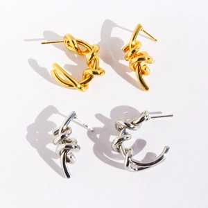 Twisted C-Shaped Stud Earrings Asymmetrical Geometric Irregular Brass Gold Plated Modern Minimalist Jewelry For Women