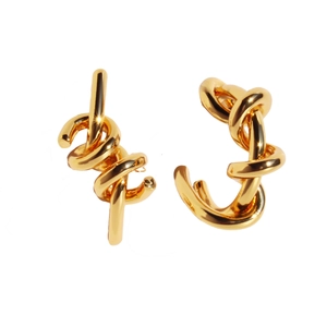 Polished gold asymmetric twist knot C-shape earrings for women with minimalist creative design