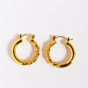 Vintage Brass Hoop Earrings Gold Plated Twisted Texture Smooth Patchwork Design Retro Fashion Jewelry Women Gift