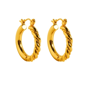 Classic vintage twisted rope gold hoop earrings with polished finish for women