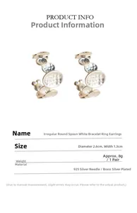 Detailed specs of irregular C-shaped earrings made of 925 silver needle and brass