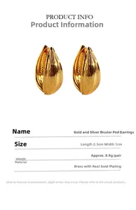 Détails des boucles d'oreilles gousse en laiton doré, taille 2,5 cm sur 1 cm