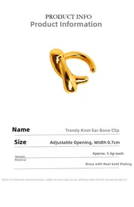 Detailed product specs of the golden brass knot ear cuff with dimensions and weight