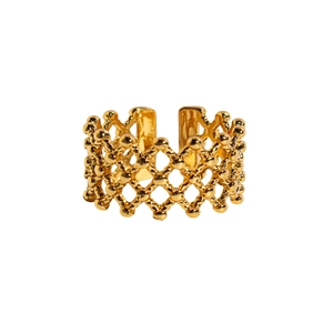 Anello di lusso con maglia a rombi dorati e design a fascia aperta regolabile moda