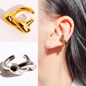 Minimalist Rope Knot Ear Cuff Real Gold Plated Brass Fluid Metal Line Earrings Non Pierced Jewelry Clip For Women Unisex
