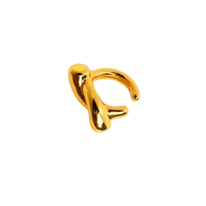 Minimalist creative knot ear cuff with high-shine gold liquid metal texture