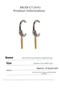 Detailed view of bicolor chain-wrapped hoop earrings with material and size specifications