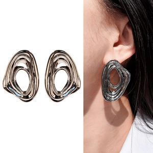 Irregular Swirl Stud Earrings Brass With 925 Sterling Silver Earring Post Liquid Metal Style Avant-Garde Jewelry For Women