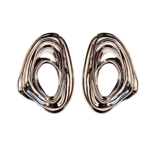 Polished silver abstract earrings with liquid metal texture and irregular hollow design
