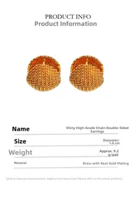 Spécifications détaillées des boucles d'oreilles en laiton doré 1,4 cm avec texture de chaîne