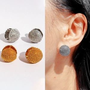 Boucles d'Oreilles Dormeuses Élégantes en Laiton Plaqué Or pour Femmes Design Géométrique Double Face Texture Tissée Luxe