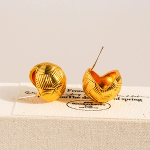 Golden ball stud earrings with unique 3D woven texture design for elegant women