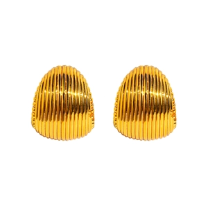 Minimalist gold dome earrings with curved shell texture and polished metallic finish
