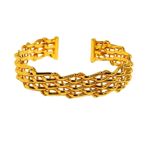 Golden woven mesh open bangle featuring a multilayered hollow wave pattern in vintage style