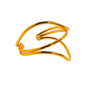 Minimalist gold multilayer wavy line open cuff bracelet with a polished mirror finish