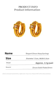 Detail specifications for 1.5cm gold twisted hoop earrings with cubic zirconia stones