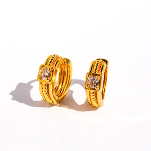 Elegant gold twisted hoop earrings with square cubic zirconia in a classic rope style