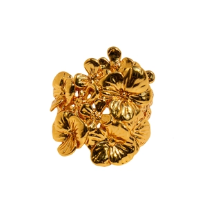 Anello largo a fiori dorati lucidi con petali di fiori cavi a strati per donna