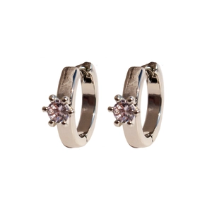 Elegant silver hoop earrings featuring a sparkling pink cubic zirconia in six-prong setting