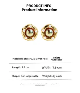 Detailed size chart for vintage brass pearl earrings with 925 silver needle dimensions