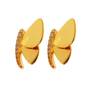 Elegante goldene 3D Schmetterling-Ohrstecker mit Zirkonia-Inlay auf weißen Flügeln